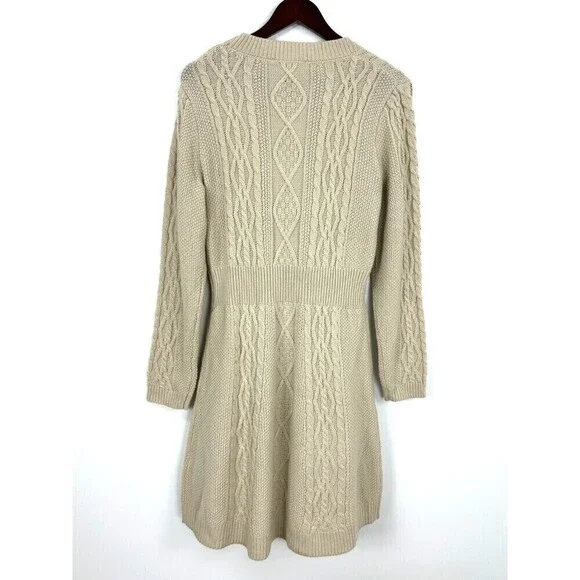New Lucky Brand Womens Size XL Peyote Beige Cable Knit Chunky Sweater Dress N4 - Picture 4 of 12